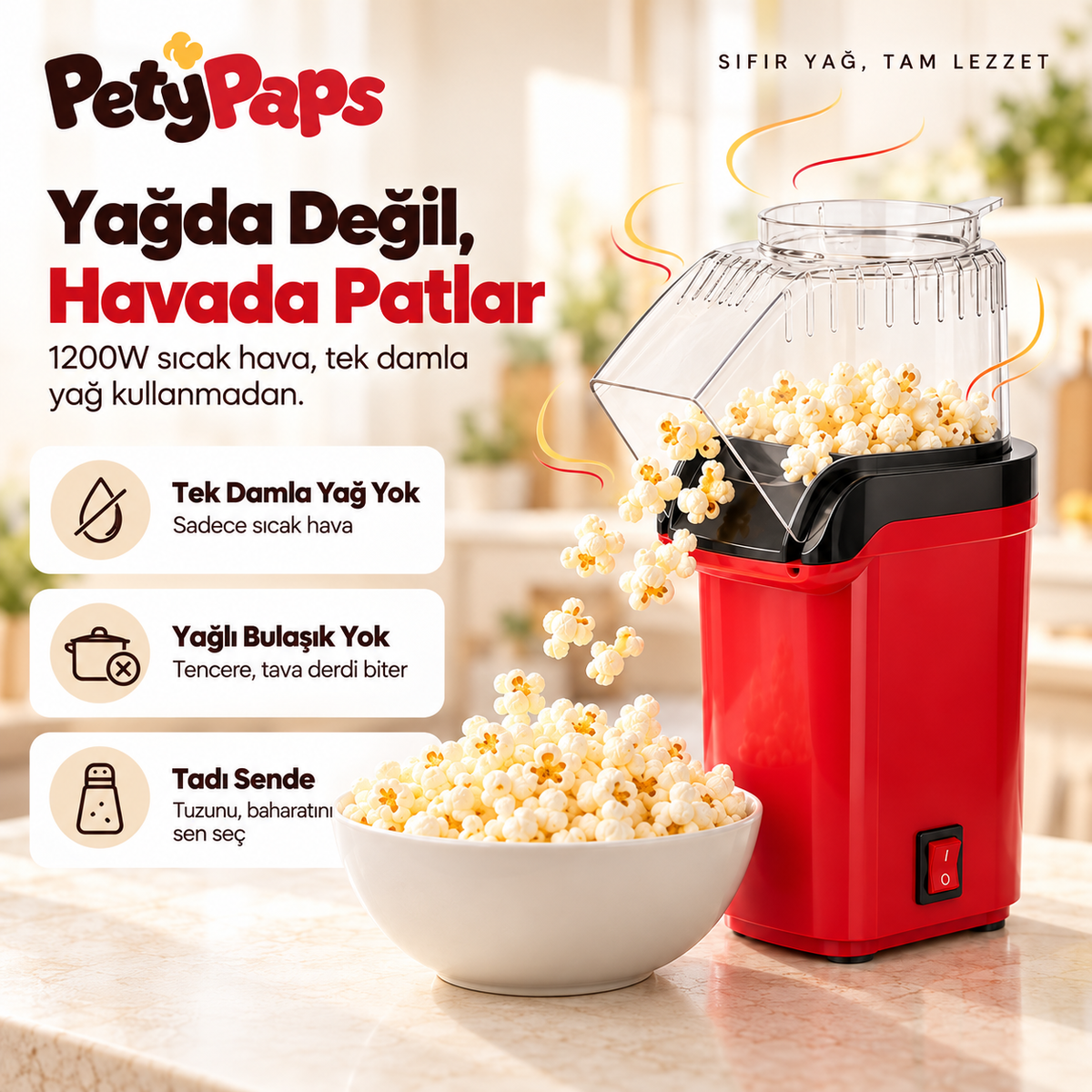 PetyPaps Yağsız Patlamış Mısır Makinesi