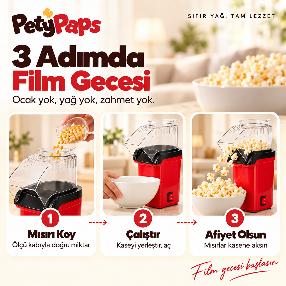 PetyPaps Yağsız Patlamış Mısır Makinesi
